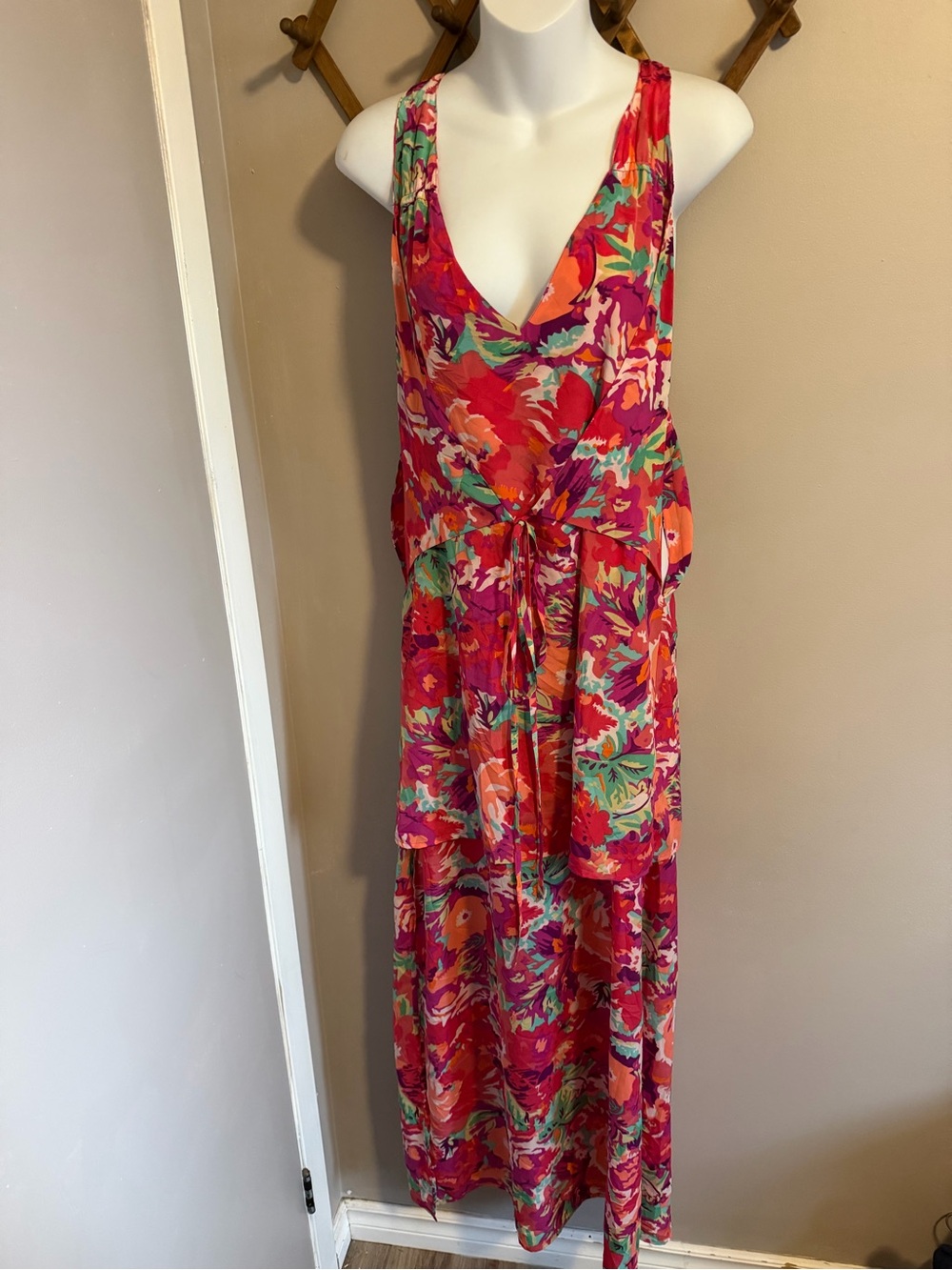 ZINGARA Floral Open Side Tie Front Maxi Dress Swim Cover Up S